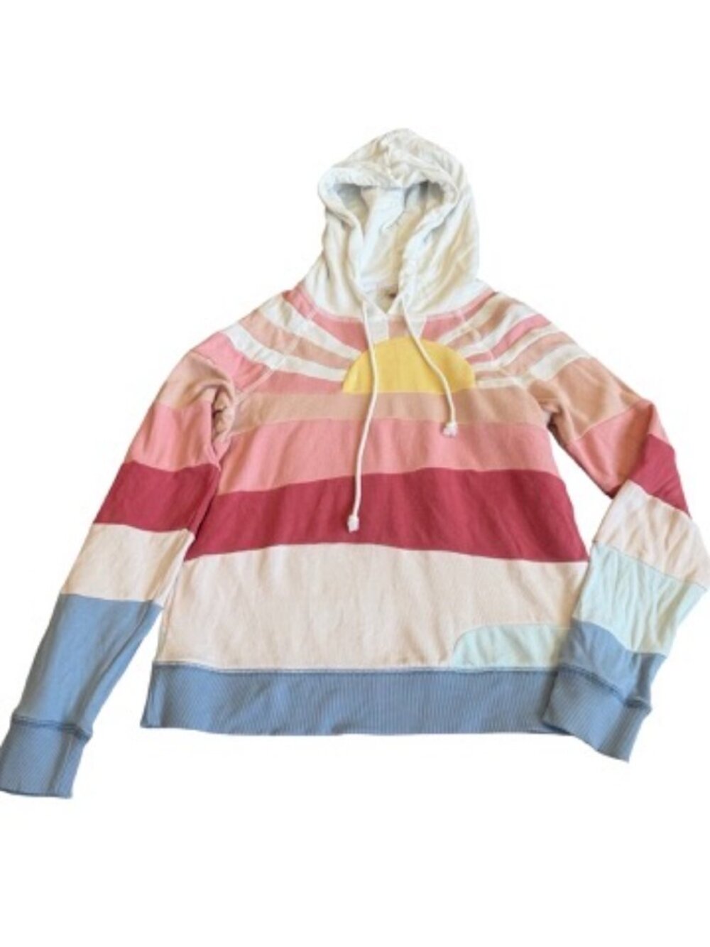 Faherty Sunset Striped Colorblock Pullover Hoodie Sweatshirt Hem X-Small Women's
